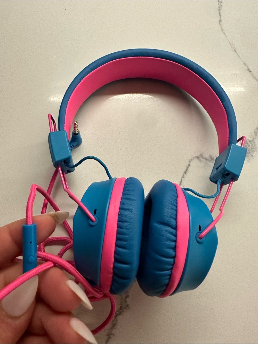 Blue and Pink Over-Ear Wired Headphones